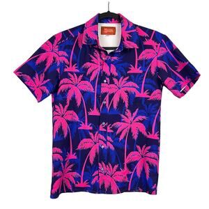 NEW Sleepy Peach Hawaiian Palm Trees Button Up Unisex Pocket Shirt XS